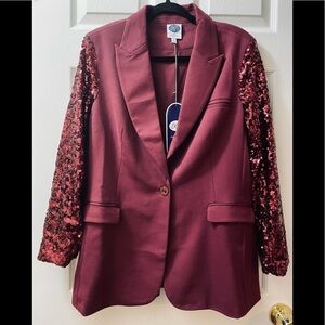 DG2 by Diane Gilman Size Medium Maroon Burgundy Women's Sequins Party Blazer